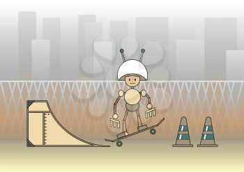Royalty Free Clipart Image of a Robot Skateboarding