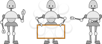Royalty Free Clipart Image of Three Robots