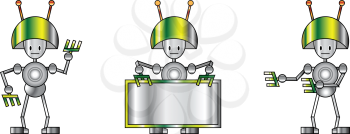 Royalty Free Clipart Image of Three Robots