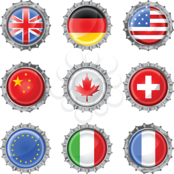 Royalty Free Clipart Image of Flag Themed Bottle Caps