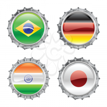 Royalty Free Clipart Image of Flag Bottlecaps