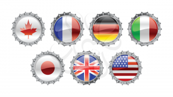 Royalty Free Clipart Image of World Flag Themed Bottlecaps