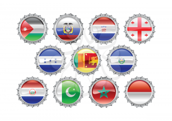 Royalty Free Clipart Image of Flag Themed Bottlecaps