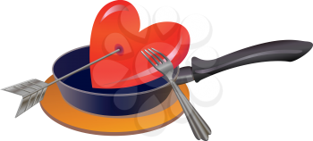 Royalty Free Clipart Image of a Heart in a Frying Pan