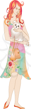Royalty Free Clipart Image of a Woman Holding Her Dog