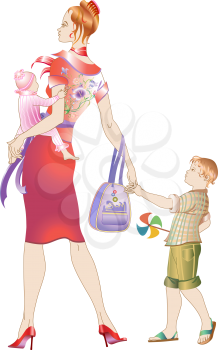 Royalty Free Clipart Image of a Mother and Her Children