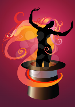Royalty Free Clipart Image of a Woman Dancing in a Tophat