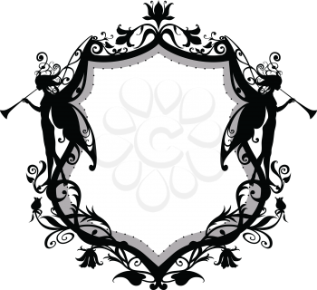 Royalty Free Clipart Image of a Shield With Fairies