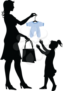 Royalty Free Clipart Image of a Pregnant Mother and Daughter Shopping