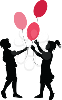 Royalty Free Clipart Image of Children Holding Balloons