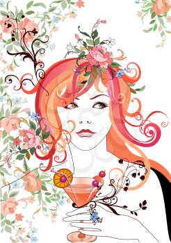 Royalty Free Clipart Image of a Woman Holding a Cocktail