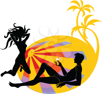 Royalty Free Clipart Image of a Man and a Woman on the Beach