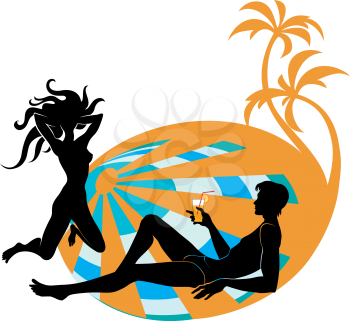 Royalty Free Clipart Image of a Man and Woman on the Beach