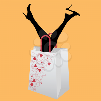 Royalty Free Clipart Image of a Woman in a Shopping Bag