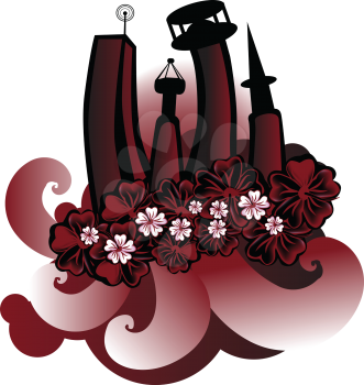Royalty Free Clipart Image of an Abstract Floral City Design