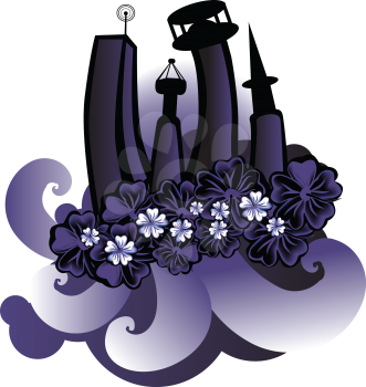 Royalty Free Clipart Image of a Floral City Design