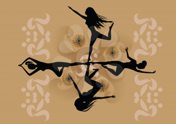 Royalty Free Clipart Image of Women Doing Yoga