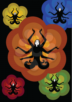 Royalty Free Clipart Image of Women Sitting in the Lotus Pose