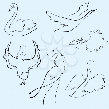 Royalty Free Clipart Image of Drawings of Birds