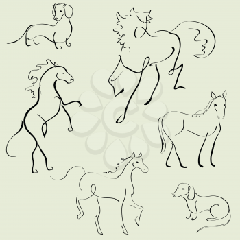 Royalty Free Clipart Image of Drawings of Animals