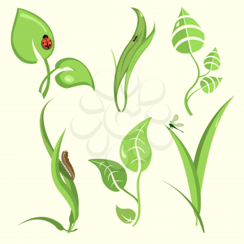 Royalty Free Clipart Image of Insects on Plants