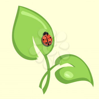 Royalty Free Clipart Image of a Ladybug on a Plant