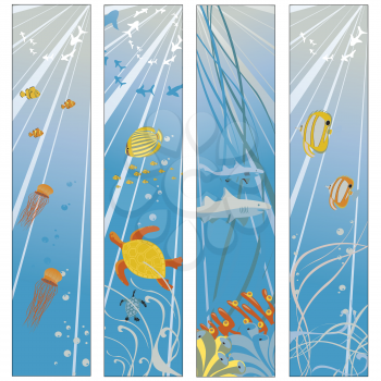 Royalty Free Clipart Image of a Set of Underwater Scenes
