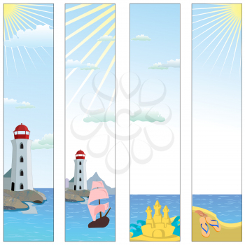 Royalty Free Clipart Image of Banners With a Lighthouse and Beach
