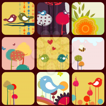 Royalty Free Clipart Image of Cute Nature Themed Cards