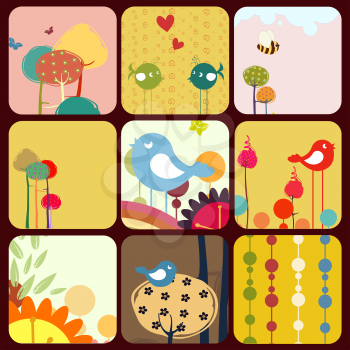 Royalty Free Clipart Image of Cute Nature Themed Cards