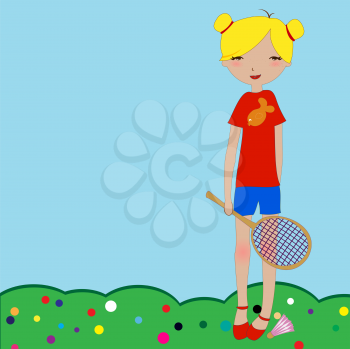 Royalty Free Clipart Image of a Girl Holding a Racket