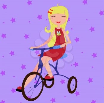 Royalty Free Clipart Image of a Girl Riding a Bike