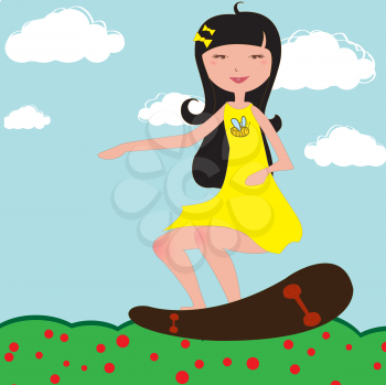Royalty Free Clipart Image of a Girl Riding a Skateboard
