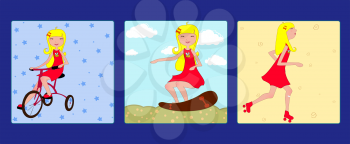 Royalty Free Clipart Image of Girls Doing Various Activities