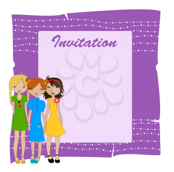 Royalty Free Clipart Image of an Invitation With Girls