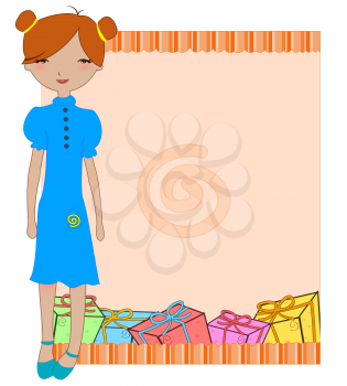 Royalty Free Clipart Image of a Girl With Gifts
