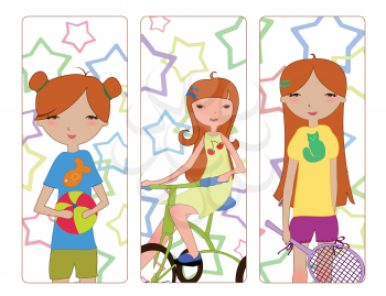Royalty Free Clipart Image of Girls Doing Activities