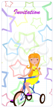 Royalty Free Clipart Image of a Girl Riding a Bicycle