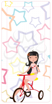 Royalty Free Clipart Image of a Girl Riding a Bicycle