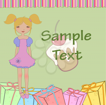 Royalty Free Clipart Image of a Little Girl With Presents