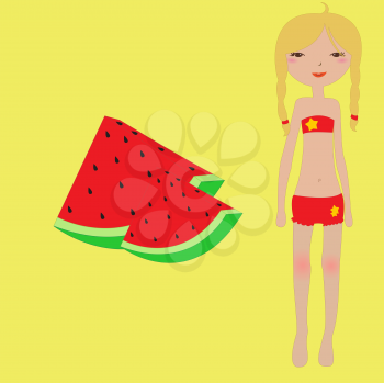 Royalty Free Clipart Image of a Girl With Watermelon