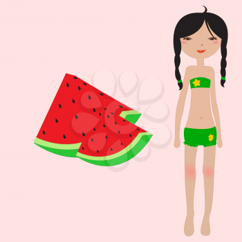 Royalty Free Clipart Image of a Girl With Watermelon