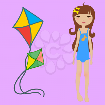 Royalty Free Clipart Image of a Girl With a Kite