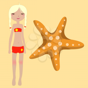 Royalty Free Clipart Image of a Girl With a Starfish