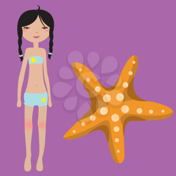 Royalty Free Clipart Image of a Girl and a Starfish