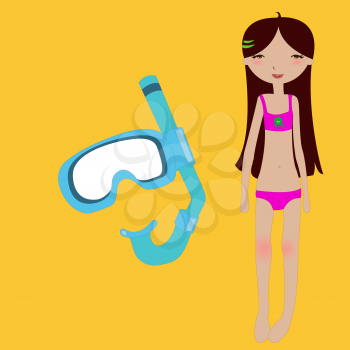 Royalty Free Clipart Image of a Girl With a Snorkel Mask