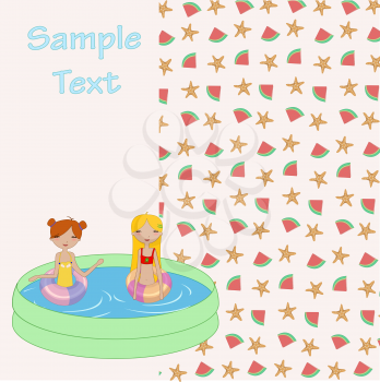 Royalty Free Clipart Image of Two Girls in a Pool