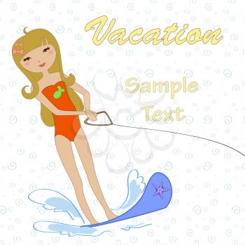Royalty Free Clipart Image of a Girl on Water Skis