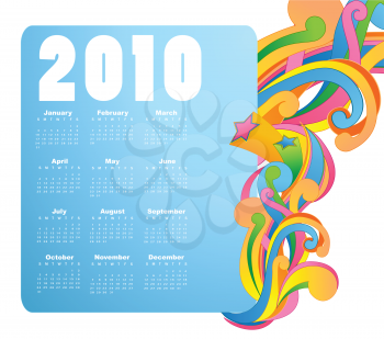 Royalty Free Clipart Image of a Colourful 2010 Calendar