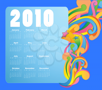 Royalty Free Clipart Image of a Colourful 2010 Calendar